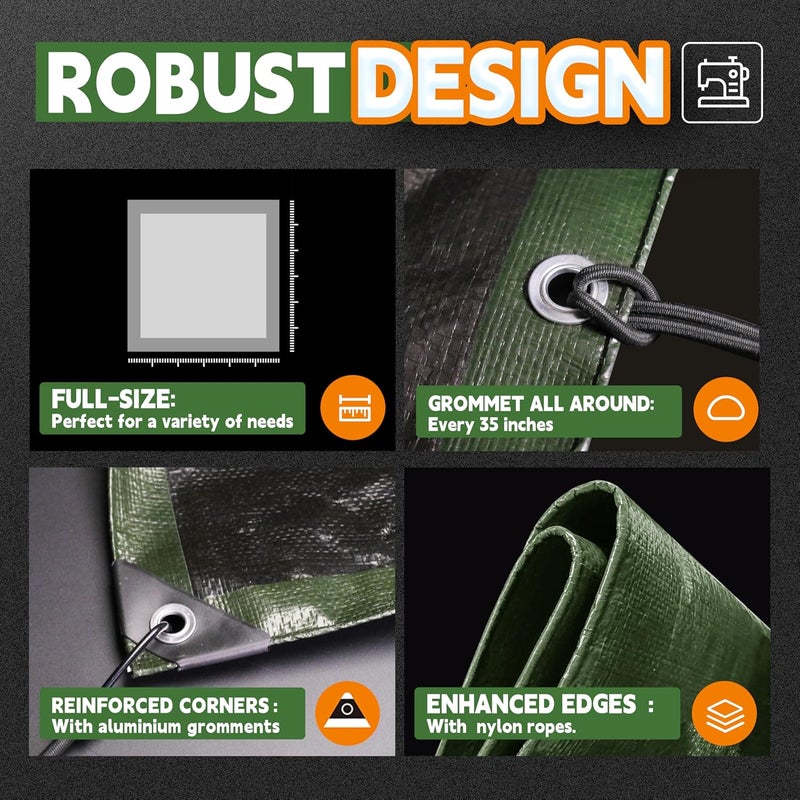 RAINDEWAY Tarps 4x4 Feet（2 Pack）,Small Tarp Waterproof,9Mil Thick Finished Size, Multipurpose Poly Tarp Cover with Metal Grommets and Reinforced Edges,Green/Black Tarpaulin - Image 4